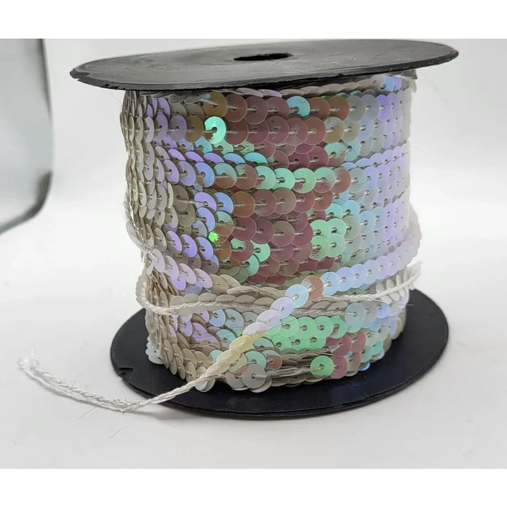 100 yards 6 mm Diameter Flat Round PVC Sequin Ribbon Sequins Sew on Iridescent